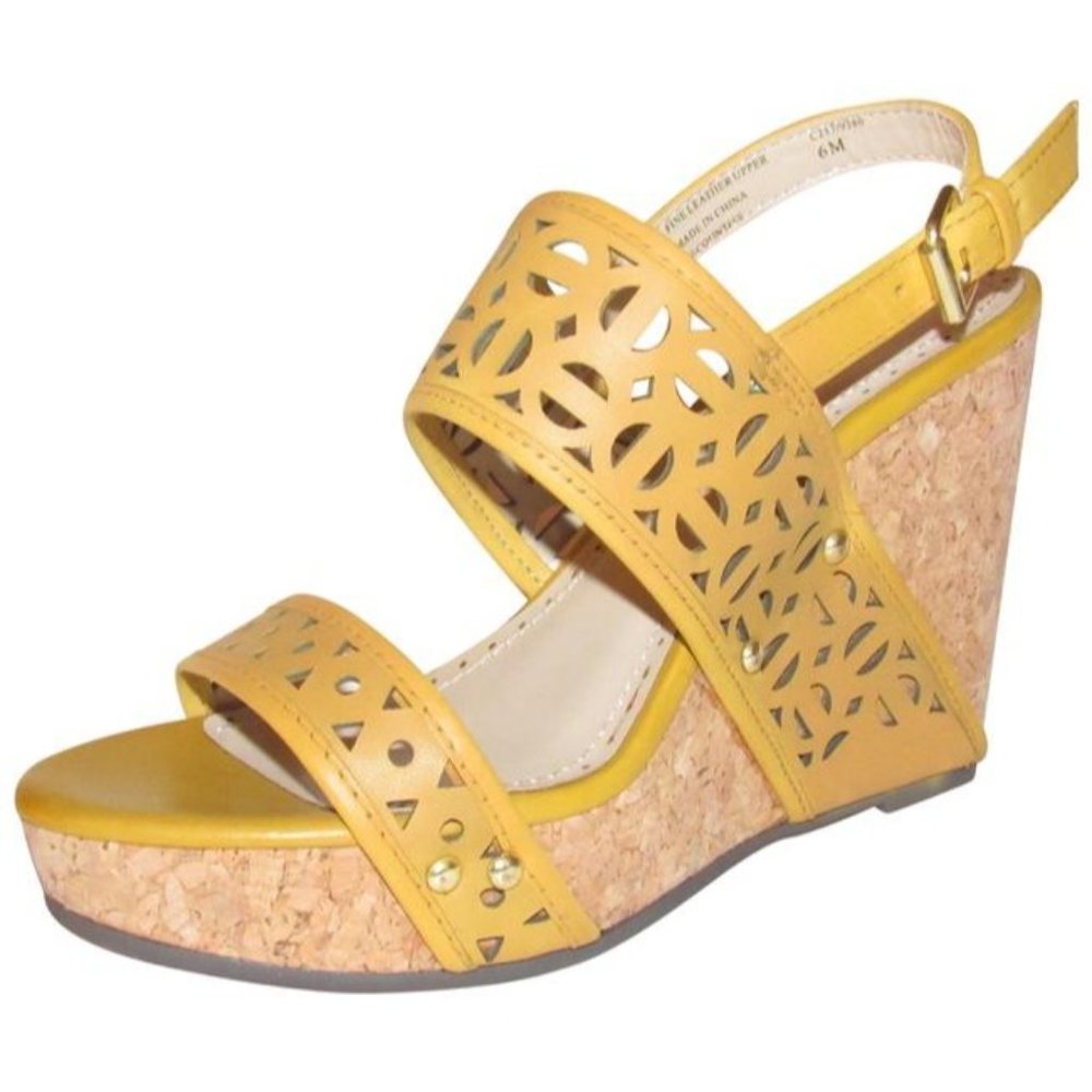 Adrienne Vittadini Golden Leather Cork Wedges